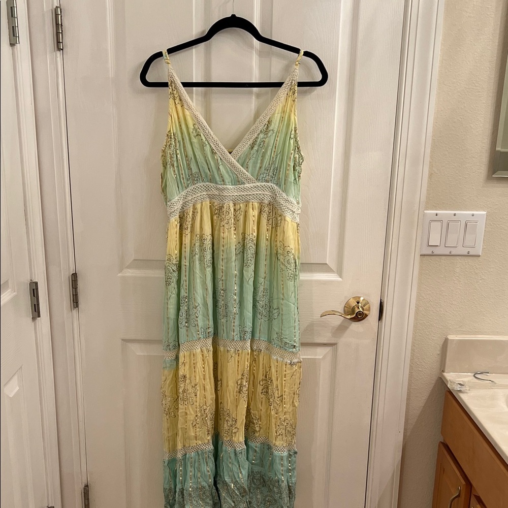 NWOT Elegant Yellow and Green Maxi Dress